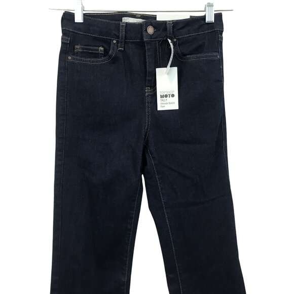 Topshop Moto Tally Dark Blue Ultimate Stretch Flare Jeans W25 L32 Mid Rise - Picture 13 of 15